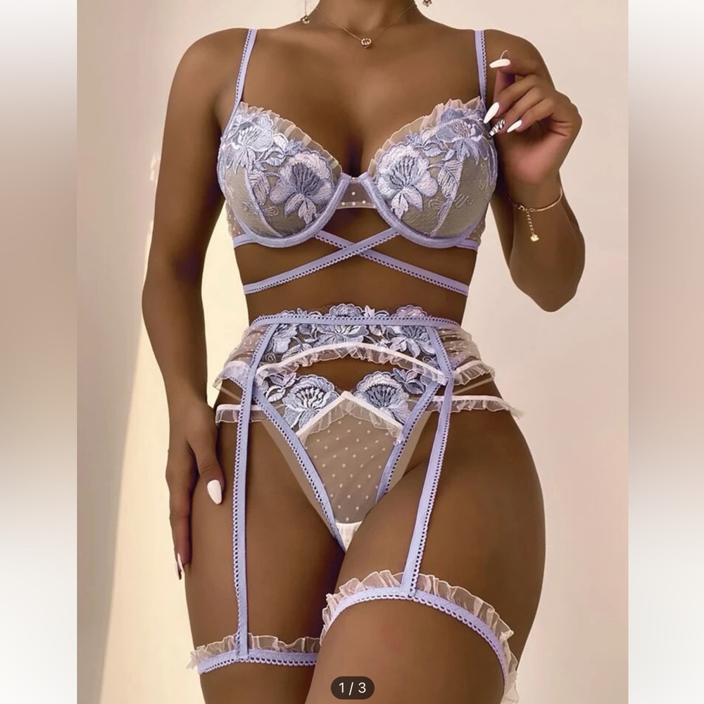 Purple and white lace lingerie